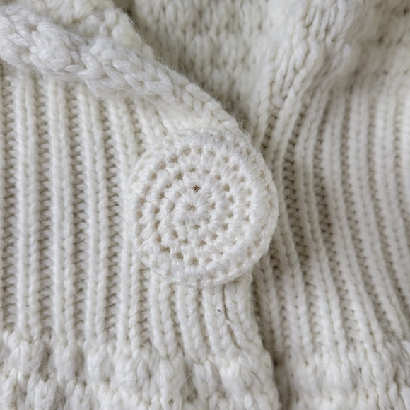 WHBM Knit Cardigan Blazer Size S Cream Fitted Crochet Covered Snap Long Sleeve - Picture 4 of 12